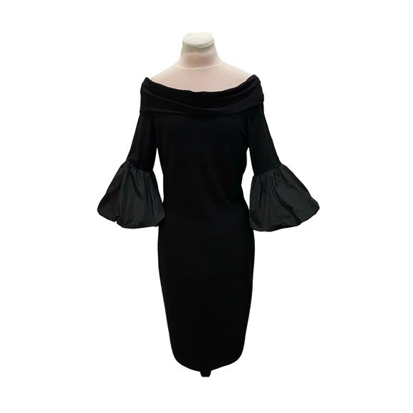 STUNNING JOSEPH RIBKOFF Black Off Shoulder Balloon Sleeve LBD Dress Sz 6 Evening - Picture 1 of 7
